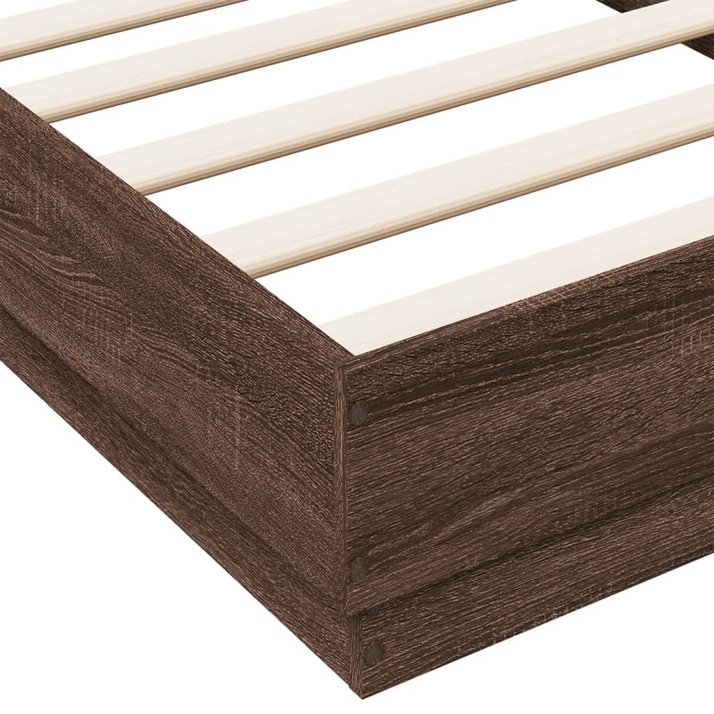 Bed Frame without Mattress with LED Lights Brown Oak 75x190 cm Small Single